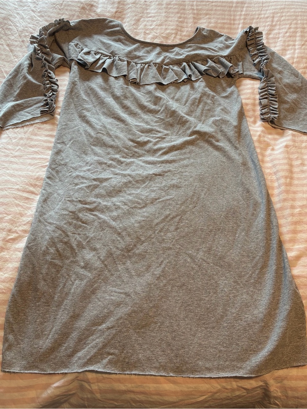 Ruffle-Trim Long Sleeve Grey Women's Dress